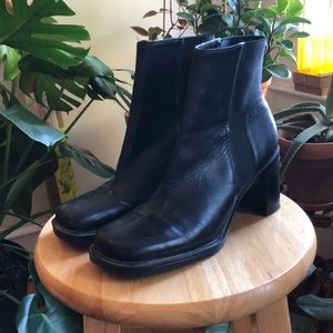 vintage black square-toed leather boots
